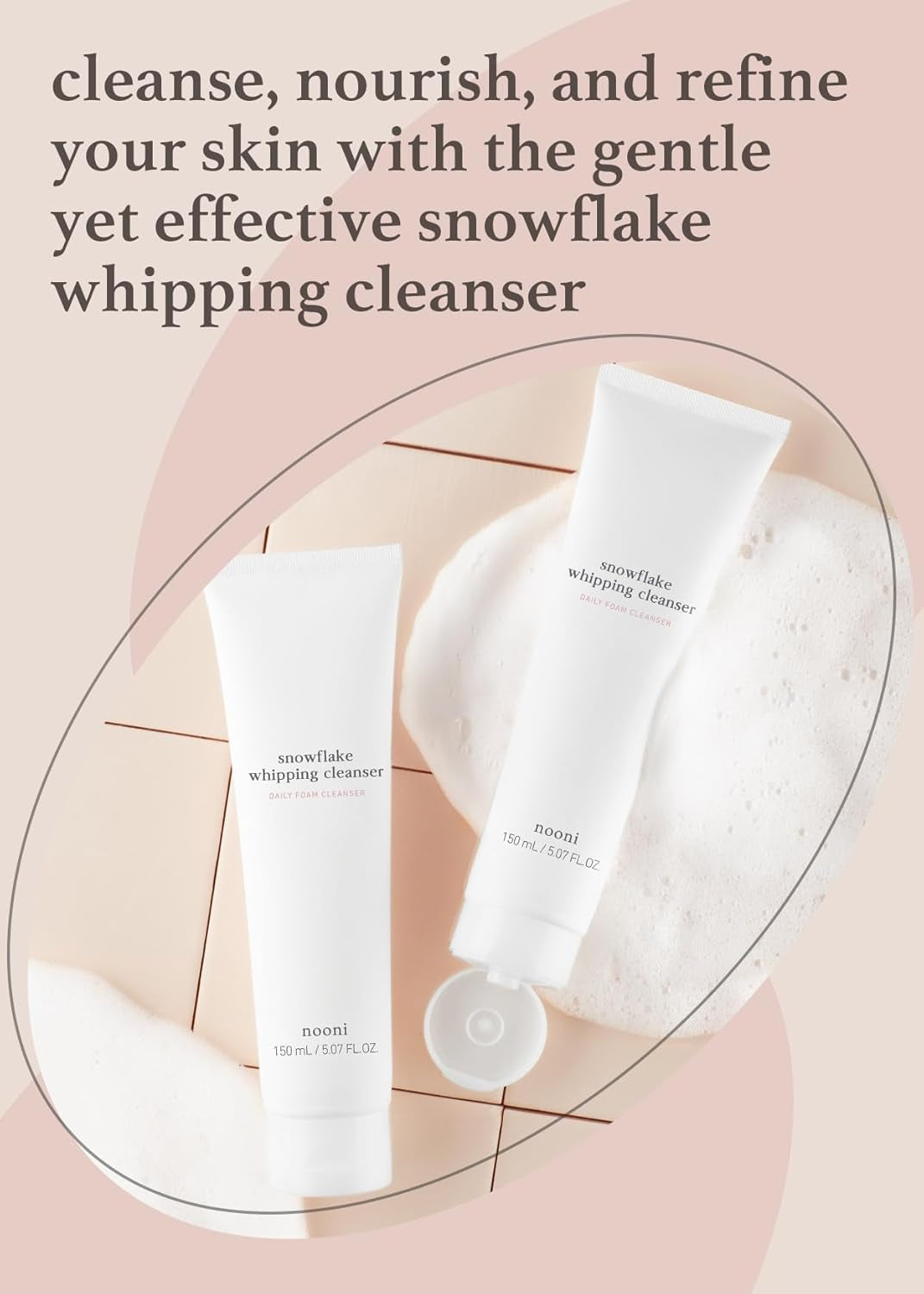 Korean Vegan Lip Oil - Appleginseng 0.12 Fl Oz + Korean Facial Clenaser - Snowflake Whipping Cleanser 5.07 Fl Oz Bundle