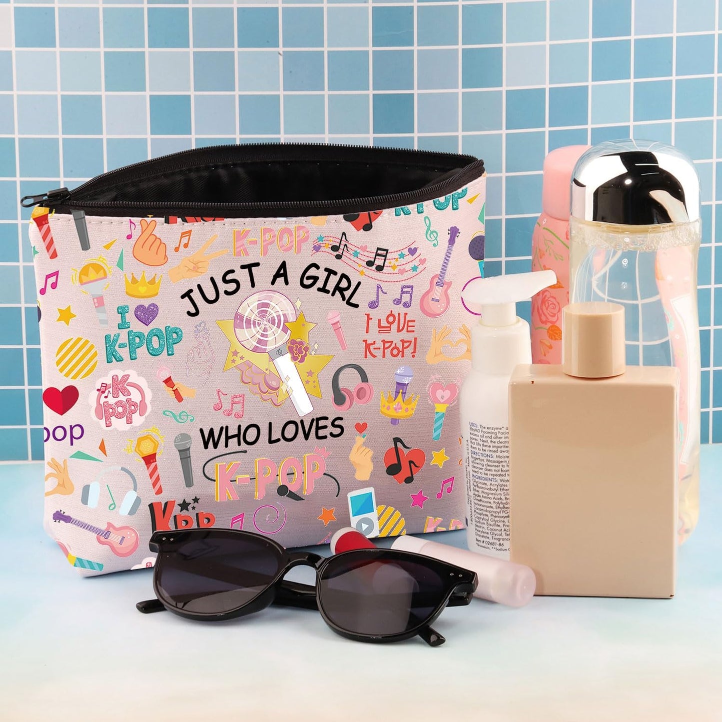 K-Pop Makeup Bag K-Pop Singer Merchandise Gift Just a Girl Who Loves K-Pop Gift for K-Pop Music Fan K-Pop Team Gift (Loves K-Pop)