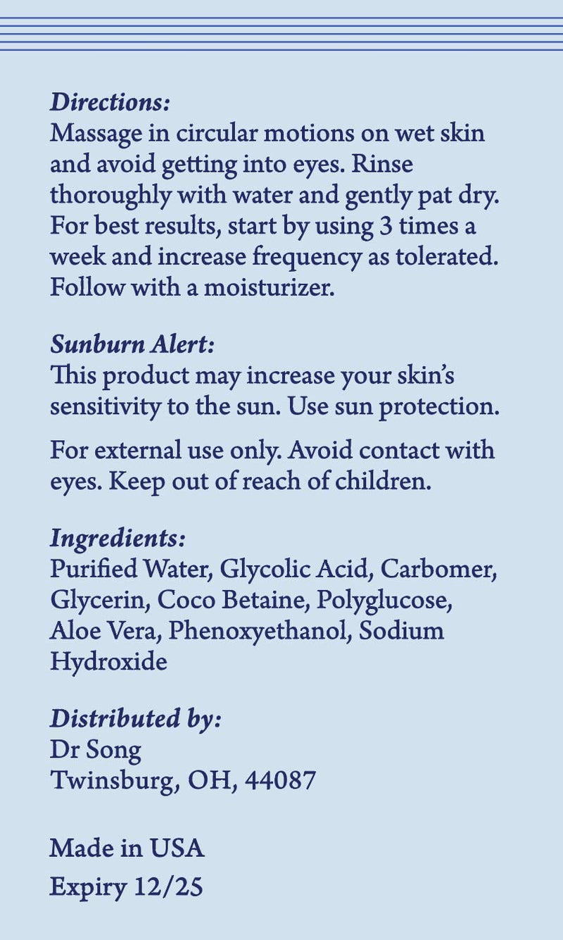 Korean Skin Care - Glycolic Acid Face Wash - Exfoliating Face Wash with 10% Glycolic Acid, AHA for anti Aging, Acne and Wrinkles Korean Beauty