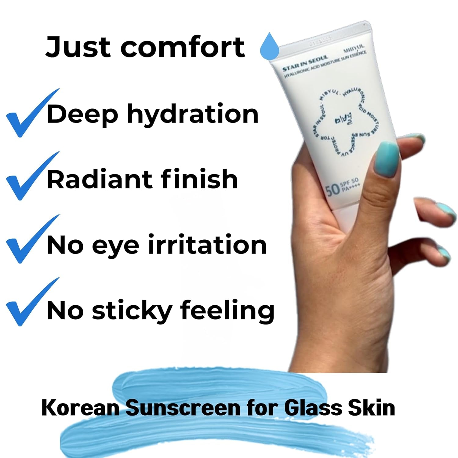 [] MIBYUL HYALURONIC ACID MOISTURE SUN ESSENCE, SPF 50, PA++++, 50Ml, Korean Vegan Sunscreen with a Moist and Smooth Application