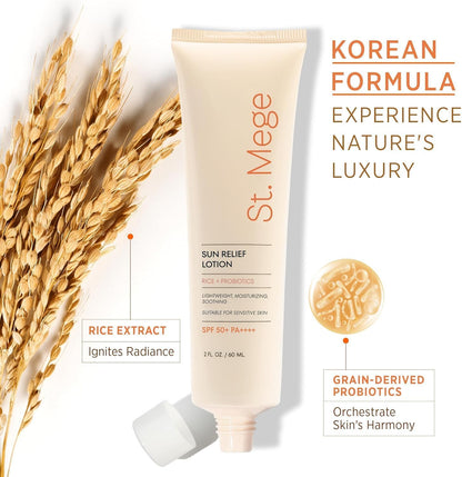 Rice Korean Lightweight Sunscreen - Daily 50+ PA++++ Travel Size Sunscreen Lotion - Reef Safe, No White Cast, 2 OZ