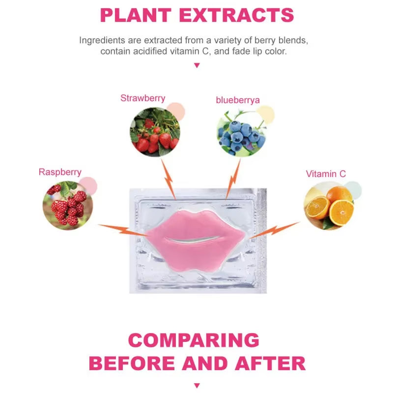 10Pcs Beauty Super Lip Plumper Pink Crystal Collagen Lip Mask Patches Moisturizing Hydrating Lips Korean Cosmetics Skin Care
