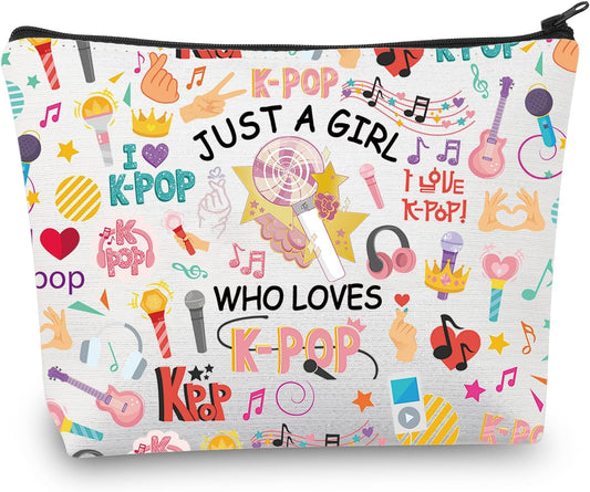 K-Pop Makeup Bag K-Pop Singer Merchandise Gift Just a Girl Who Loves K-Pop Gift for K-Pop Music Fan K-Pop Team Gift (Loves K-Pop)