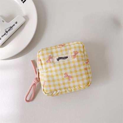 Korean Version Simple Square Bow Plaid Mouth Red Envelope Portable Cosmetic Change Storage Bag