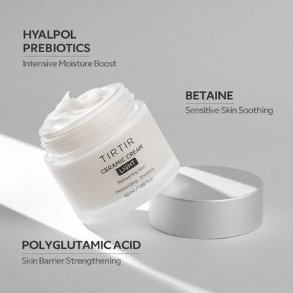 Ceramic Cream Light | Deep Moisturizer for Glass Skin, Polyglutamic Acid, Centella Asiatica Extract, Skin Barrier, Lightweight, Mild, Nature Derived Ingredients, Dry Skin, Korean Skincare