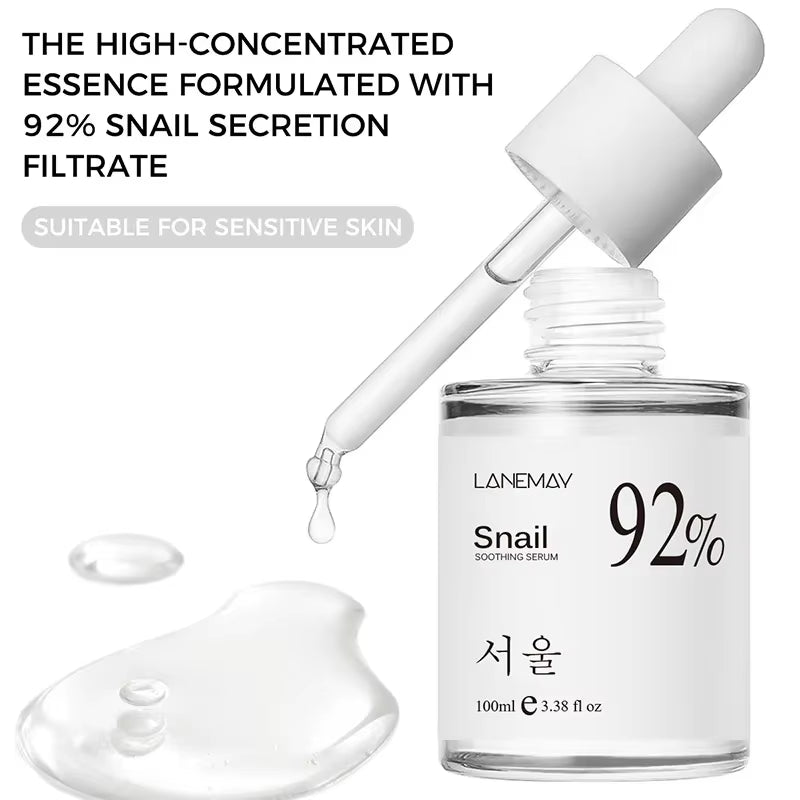 100ML Korean 92% Snail Soothing Serum Face Multi in One Skin Care Hydrating Moisturizing Essence Facial Moisturizer Skincare