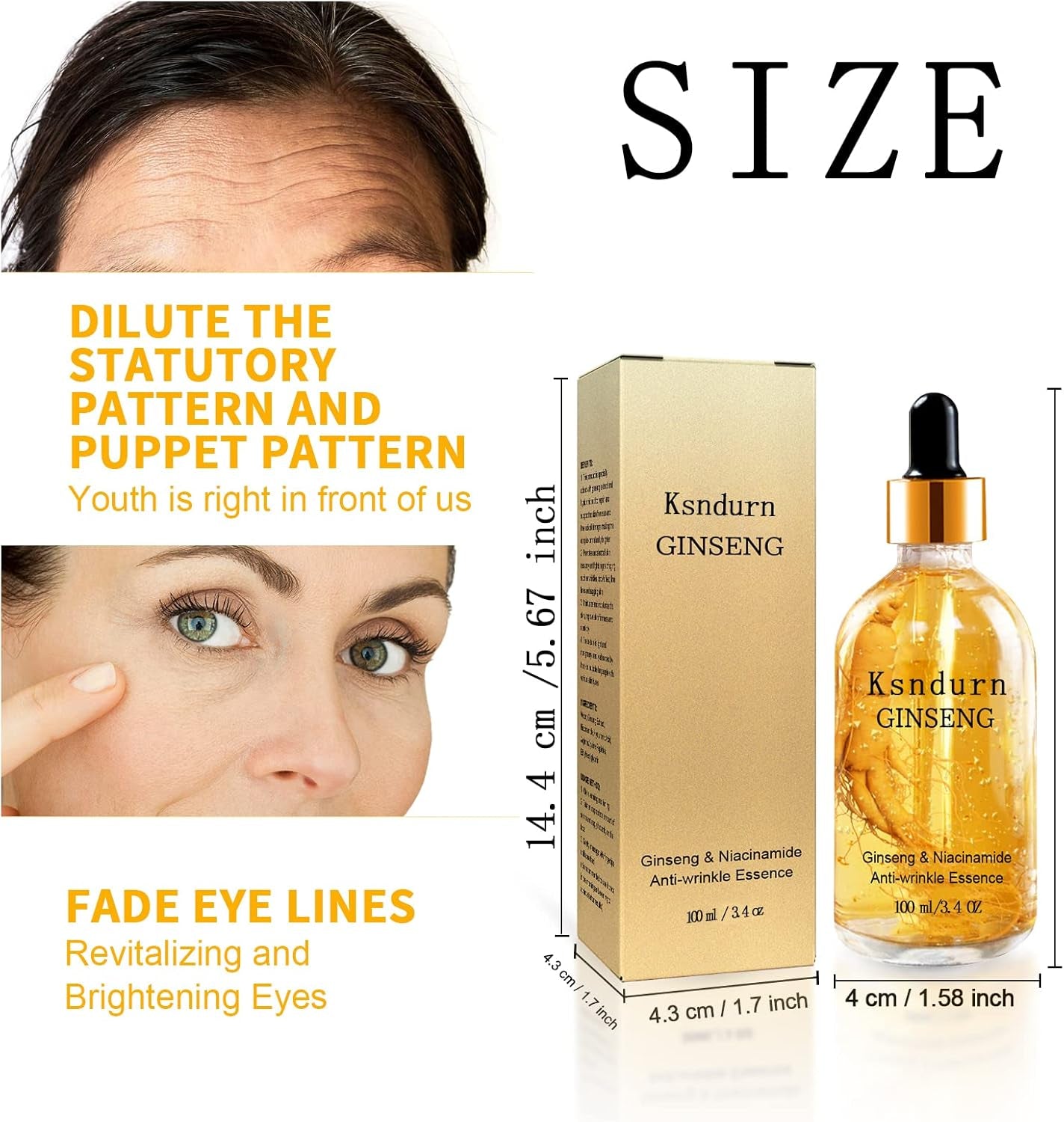 Ginseng Polypeptide Anti-Ageing Essence,  Ginseng anti Wrinkle Serum anti Aging Serum for Face - Reduce Fine Lines & Wrinkles, Hydrate & Moisturise (100ML)