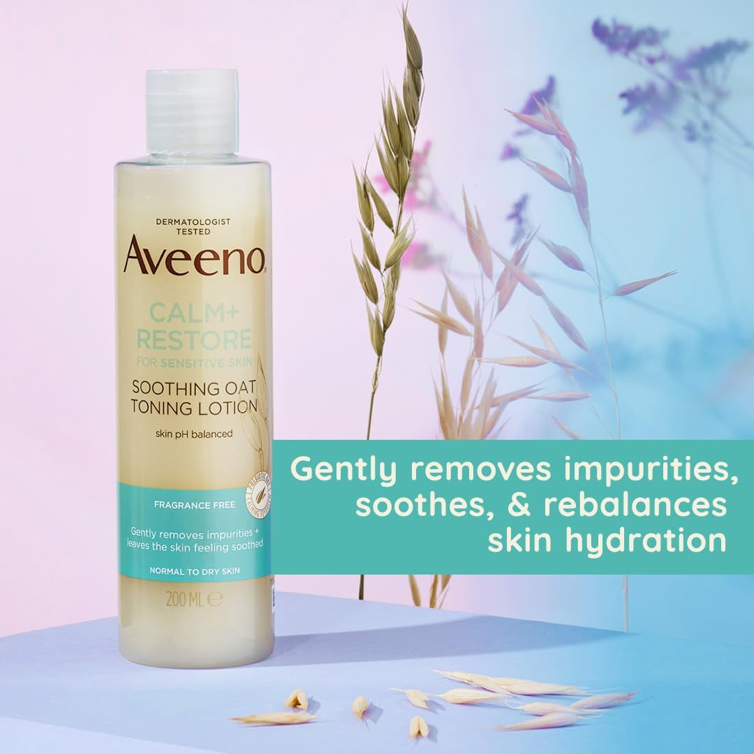 Face Calm+Restore Soothing Oat Toning Lotion (1 X 200Ml), Fragrance-Free Face Care with Prebiotic Oat & Calming Feverfew, Leaves Skin Ultra Refreshed, Suitable for Sensitive Skin