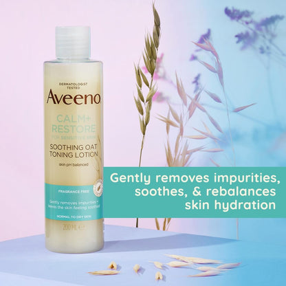 Face Calm+Restore Soothing Oat Toning Lotion (1 X 200Ml), Fragrance-Free Face Care with Prebiotic Oat & Calming Feverfew, Leaves Skin Ultra Refreshed, Suitable for Sensitive Skin