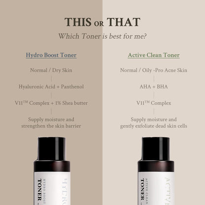 [Village 11 Factory] Active Clean Toner (120 Ml) Korean Skincare - Lightweight Hydrating Lotion - AHA + BHA - for Acne-Prone and Oily Skin - Gentle Ph - Hydrating and Exfoliating Care - Vegan Formula