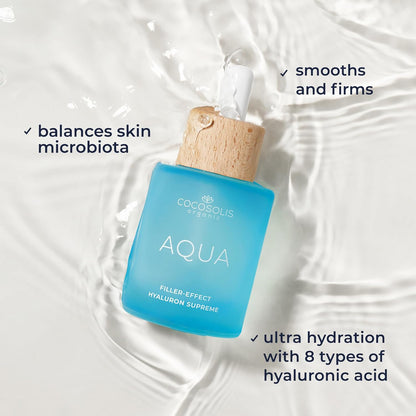 AQUA Filler-Effect Hyaluron Supreme Facial Serum with 8 Types of Hyaluronic Acid and Aquaxyl™, Vegan Anti-Age Day Care with Ultra Hydration