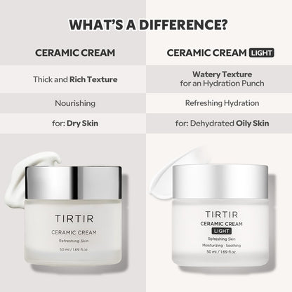 Ceramic Cream Light | Deep Moisturizer for Glass Skin, Polyglutamic Acid, Centella Asiatica Extract, Skin Barrier, Lightweight, Mild, Nature Derived Ingredients, Dry Skin, Korean Skincare