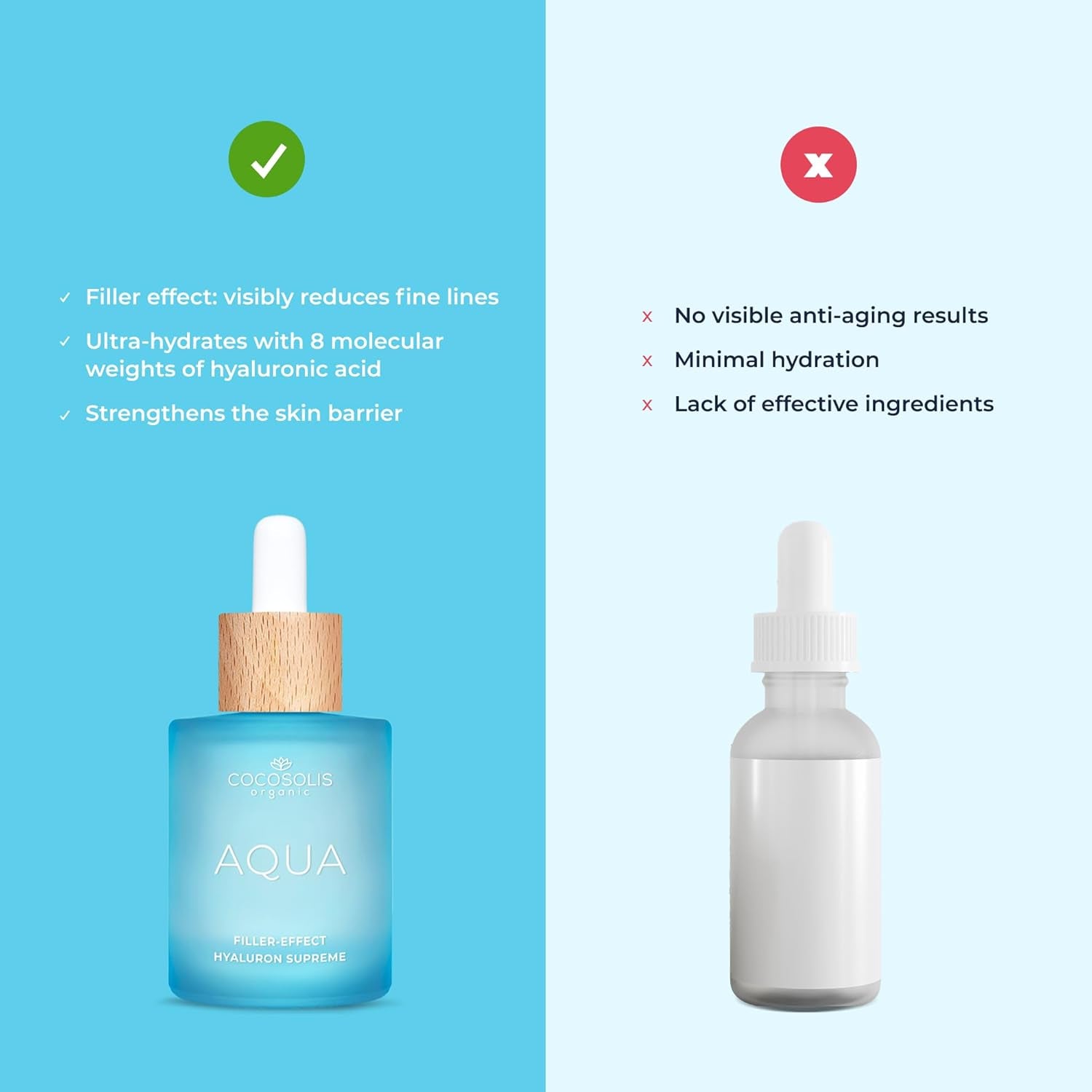 AQUA Filler-Effect Hyaluron Supreme Facial Serum with 8 Types of Hyaluronic Acid and Aquaxyl™, Vegan Anti-Age Day Care with Ultra Hydration