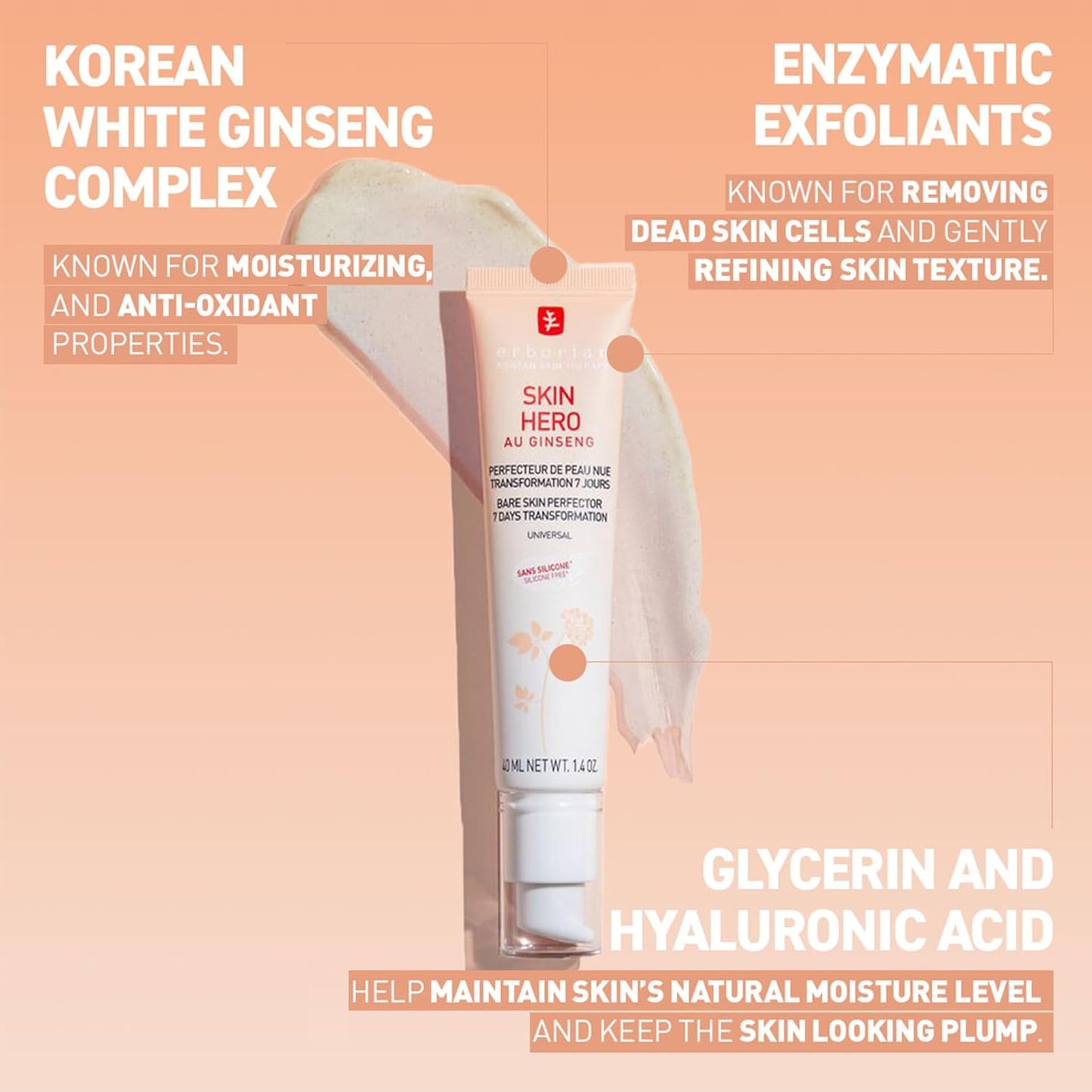 Skin Hero with White Ginseng, Facial Concealer and Makeup Primer - Non-Tinted Bare Skin Perfecting Face Moisturizer Smooths, Blurs & Illuminates Skin - Silicone Free Korean Skincare