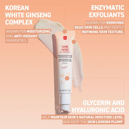 Skin Hero with White Ginseng, Facial Concealer and Makeup Primer - Non-Tinted Bare Skin Perfecting Face Moisturizer Smooths, Blurs & Illuminates Skin - Silicone Free Korean Skincare