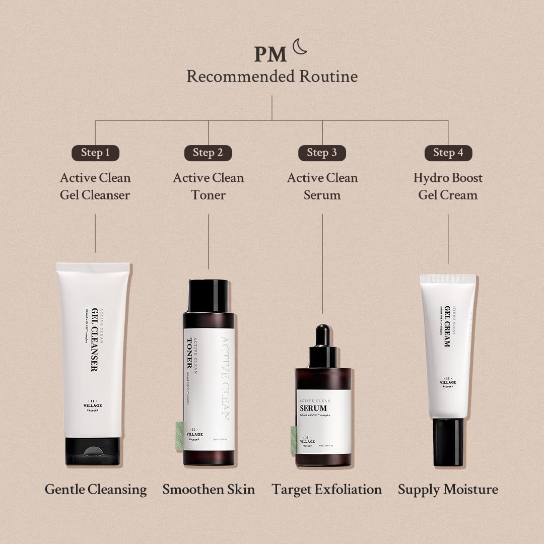 [Village 11 Factory] Active Clean Toner (120 Ml) Korean Skincare - Lightweight Hydrating Lotion - AHA + BHA - for Acne-Prone and Oily Skin - Gentle Ph - Hydrating and Exfoliating Care - Vegan Formula