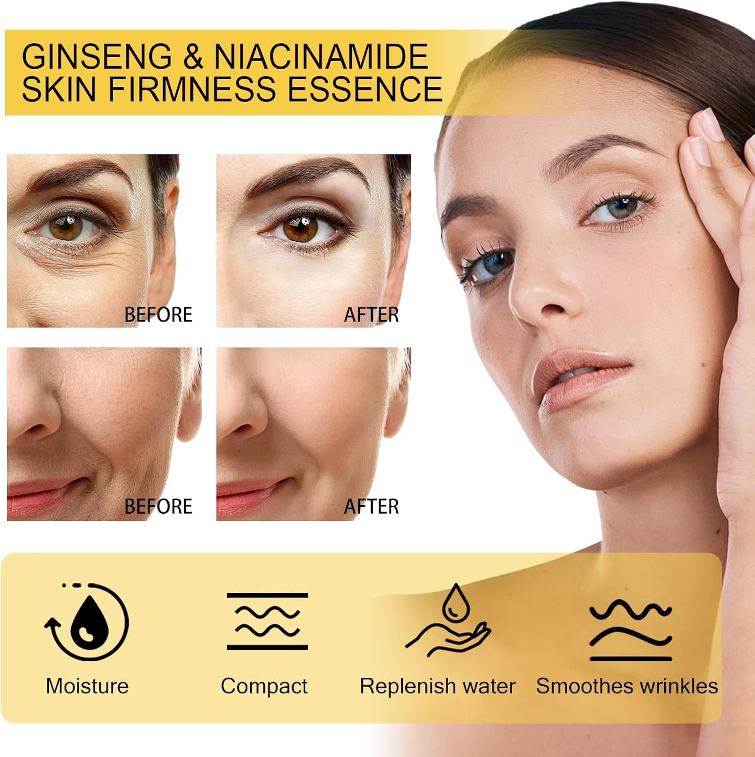 Ginseng Polypeptide Anti-Ageing Essence,  Ginseng anti Wrinkle Serum anti Aging Serum for Face - Reduce Fine Lines & Wrinkles, Hydrate & Moisturise (100ML)