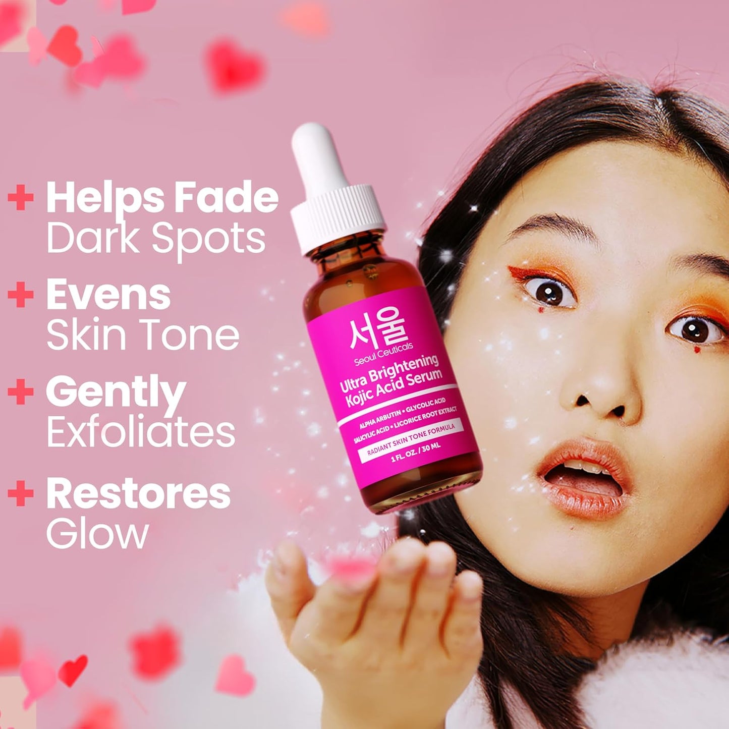 Korean Skin Care Kojic Acid Serum Alpha Arbutin – Dark Spot Remover Corrector Glycolic Acid + Salicylic Acid K Beauty 1Oz