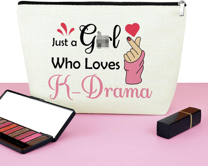 Korean Drama Gifts for Women Makeup Bag Birthday Gifts for K Drama Lovers Cosmetic Bag for K Pop Lovers Fans Thanksgiving Christmas Retirement Present Travel Pouch White