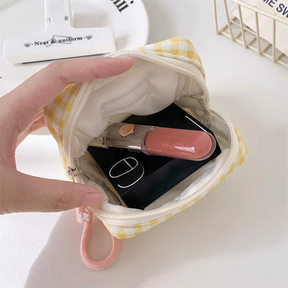 Korean Version Simple Square Bow Plaid Mouth Red Envelope Portable Cosmetic Change Storage Bag