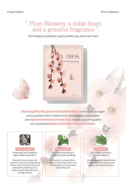 Plum Blossom Hydrating Korean Face Mask, Korean Beauty Skin Care (5 Sheets)