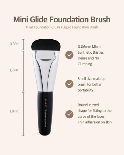 Flat Foundation Brush & Small Puff Set | Small Makeup Brush Set with 4 Mini Sized Puffs | Kit for Liquid Foundation Makeup for Base | 0.06Mm Micro Synthetic Bristle & Case Pack Included