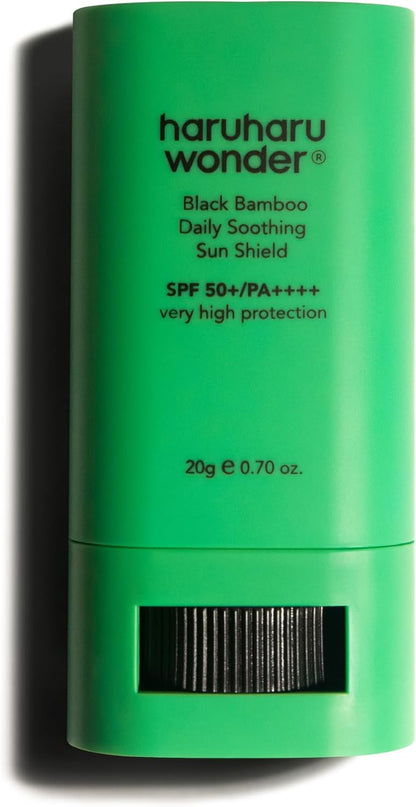 Wonder Black Bamboo Daily Soothing Sun Shield, SPF 50+ PA++++, UVA & UVB Protection, Lightweight, Pocket-Sized, No White Cast, for Face & Body, Korean Sunscreen, Sun Cream Stick, Vegan, 20G
