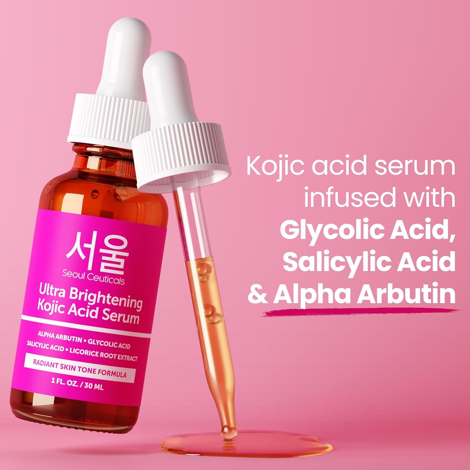 Korean Skin Care Kojic Acid Serum Alpha Arbutin – Dark Spot Remover Corrector Glycolic Acid + Salicylic Acid K Beauty 1Oz
