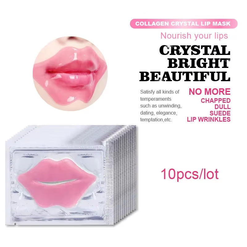 10Pcs Beauty Super Lip Plumper Pink Crystal Collagen Lip Mask Patches Moisturizing Hydrating Lips Korean Cosmetics Skin Care