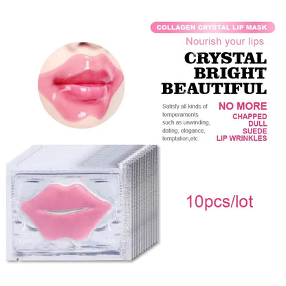 10Pcs Beauty Super Lip Plumper Pink Crystal Collagen Lip Mask Patches Moisturizing Hydrating Lips Korean Cosmetics Skin Care