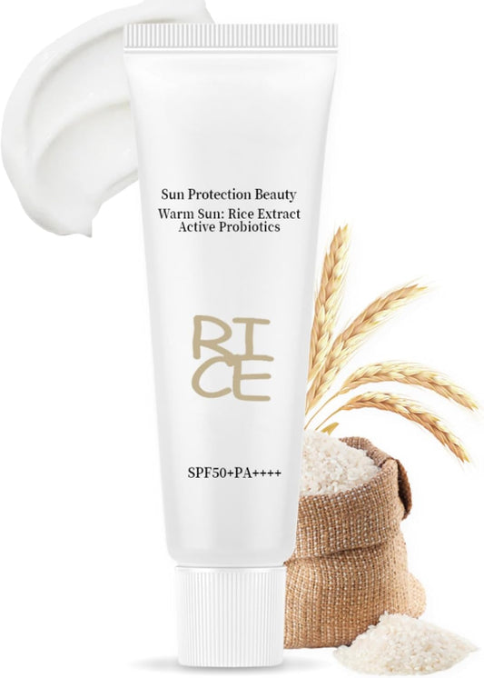 Rice Sunscreen with Probiotics, Korean Sunscreen Spf 50, Organic Face Sunscreen with Rice, Spf 50 Face Moisturiser for Body, Sun Lotion Cream, Ric/E Sun Cream for All Skin Types(50G/1.69Oz.)