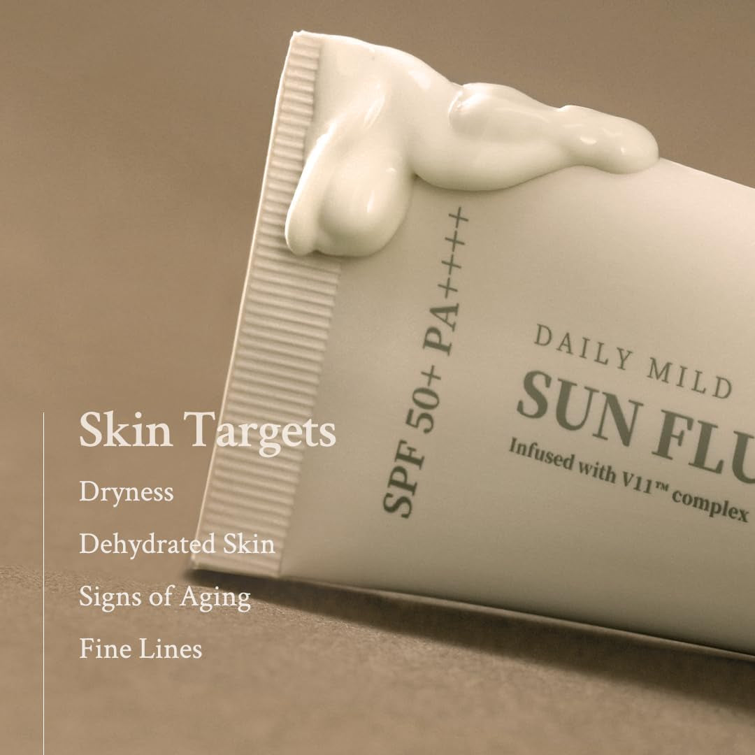 [VILLAGE 11 FACTORY] DAILY MILD SUN FLUID 50+ PA++++ (50Ml) Korean Skin Care - Liquid and Light Sun Cream - Protects against UV Radiation - Brightens the Complexion - Moisturises - Anti-Ageing