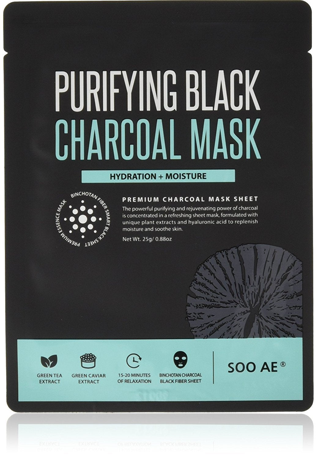 Soo Ae Soo'Ae Purifying Black Charcoal Mask - 5 Pcs Detox Hydrating Moisturizing Sheet Mask All Skin Type  Binchotan Charcoal Black Sheet Mask Skincare Brightening Hyaluronic Acid Made in Korea