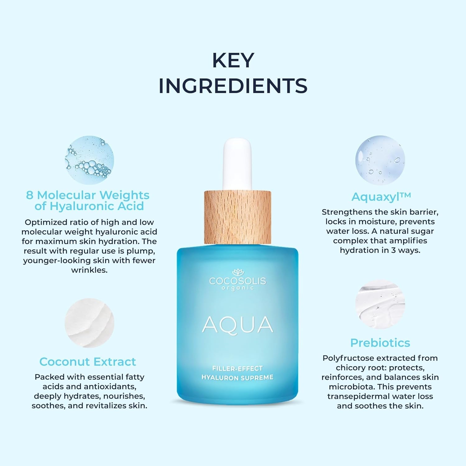 AQUA Filler-Effect Hyaluron Supreme Facial Serum with 8 Types of Hyaluronic Acid and Aquaxyl™, Vegan Anti-Age Day Care with Ultra Hydration