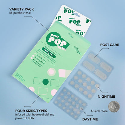 55Count Don'T Pop to Me Blemish Patch, Invisible Spot Cover, Hydrocolloid Acne Patch, Treatment for Breakouts, Absorbs Zits & Blemish, Korean Skin Care (165Pcs (3PK))