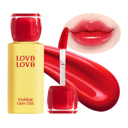 Pudding Glow Korean Lip Tint - Long-Lasting, Non-Sticky Natural Lip Stain in Red Berry (0.14 Oz)