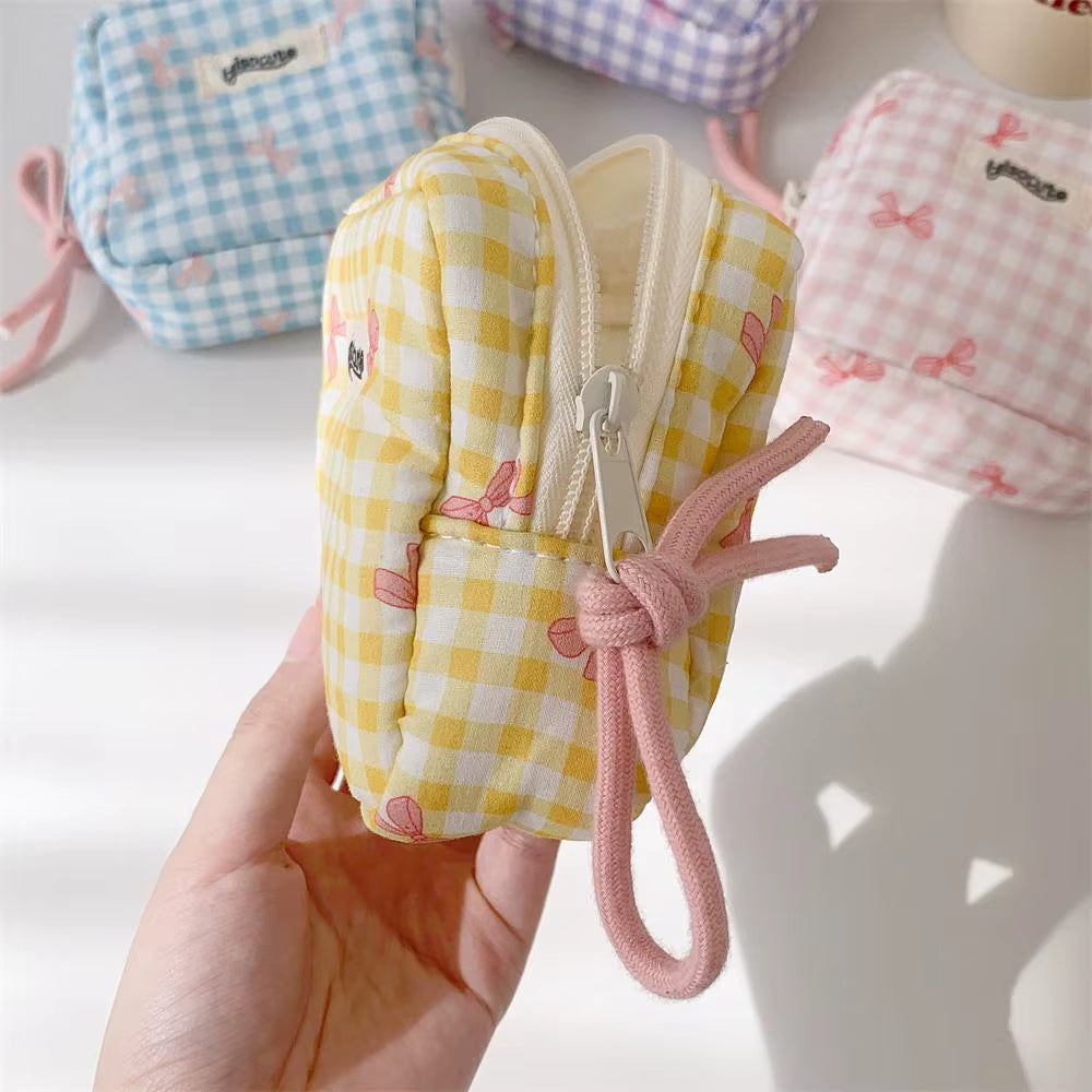 Korean Version Simple Square Bow Plaid Mouth Red Envelope Portable Cosmetic Change Storage Bag