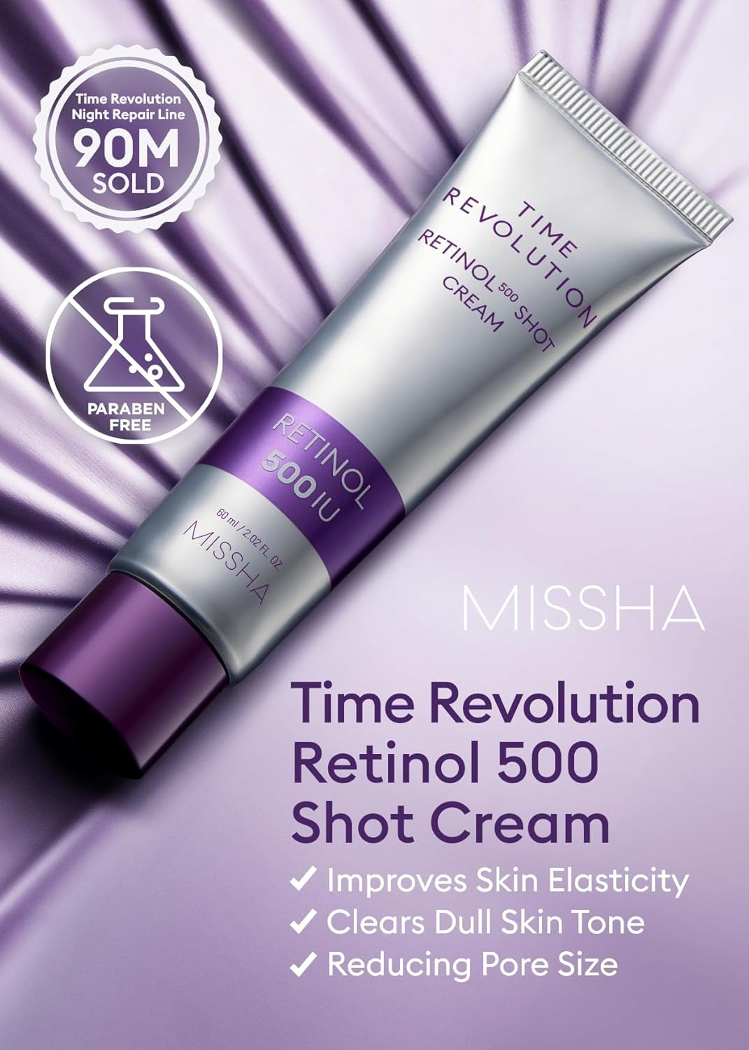 Time Revolution Night Repair Retinol 500 Shot Cream 2.02 Fl Oz - Advanced Korean Retinol Cream for Face, Skin Barrier Strengthening, Improved Elasticity & Radiance, Overnight Moisturization