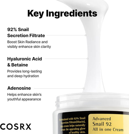 Transform Your Skin with Advanced Snail 92 All-in-One Cream - Ultimate Hydration & Anti-Aging Moisturiser for All Skin Types, 100g