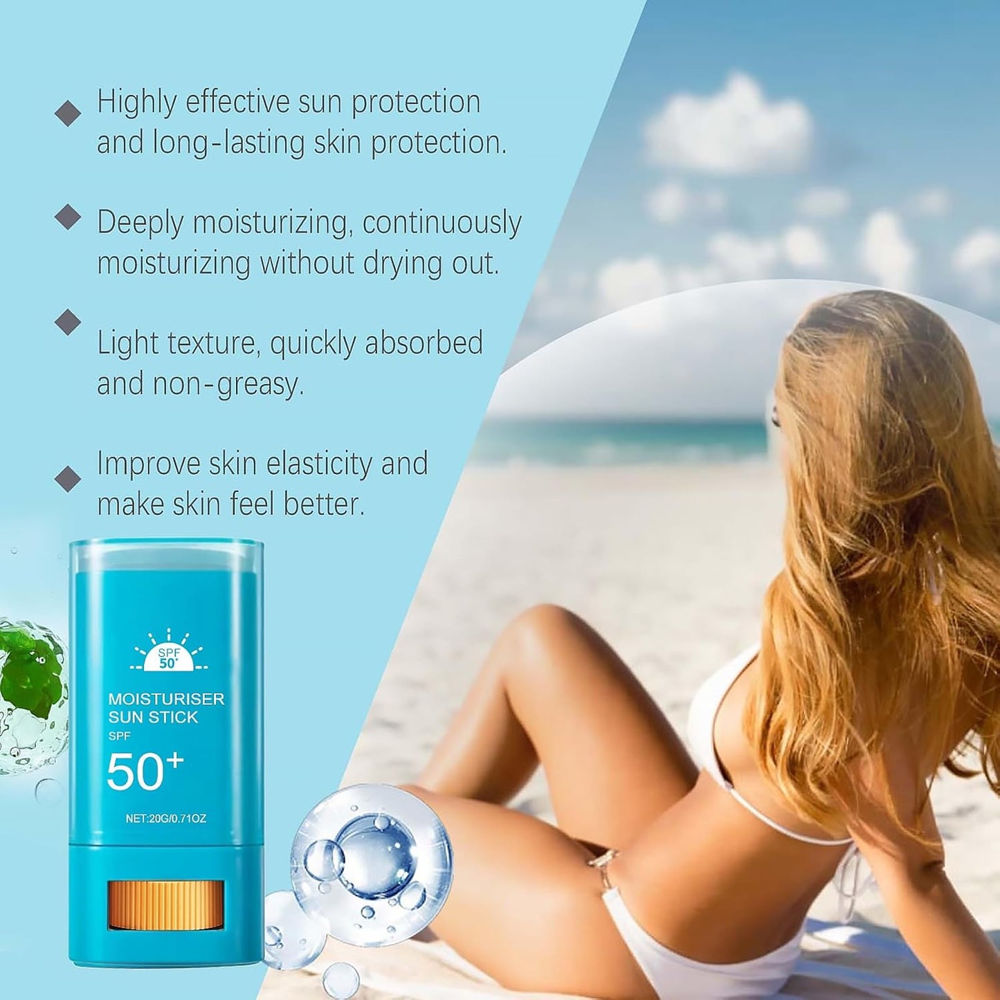 Sunblock Stick SPF 50 PA+++, Sun Cream SPF50+ for Face & Body, Waterproof Sun Stick, High Protection Travel Size Sun Cream (Blue Size, Sun Protection Factor (SPF), 50)