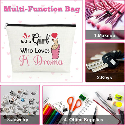 Korean Drama Gifts for Women Makeup Bag Birthday Gifts for K Drama Lovers Cosmetic Bag for K Pop Lovers Fans Thanksgiving Christmas Retirement Present Travel Pouch White