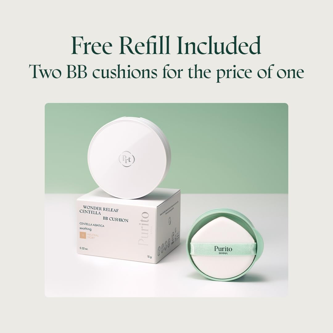 SEOUL Wonder Releaf Centella BB Cushion #13 Neutral Ivory, Foundation, Korean Centella, Makeup Long Lasting, Flawless Coverage, K-Beauty, 15G, 0.52 Fl.Oz