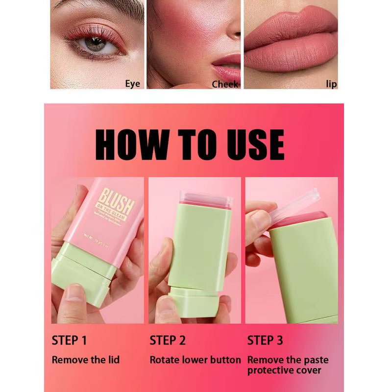 Makeup Blush Stick Waterproof Multi-Purpose Facial Nourishing Blush Stick Cheek Natural Blusher Cute Korean Makeup for Women