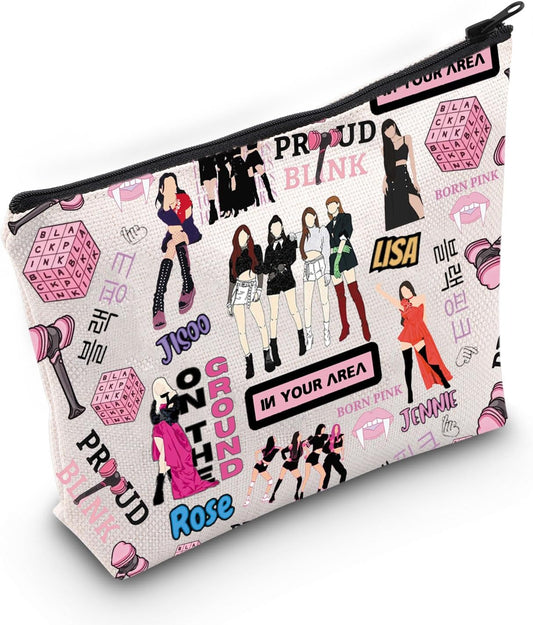 Korean Music Band Cosmetic Makeup Bag Blink Fans Gift Korean Music Lover Gift Korean Music Bpink Singer Fans Gift (Area Bag)