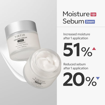 Ceramic Cream Light | Deep Moisturizer for Glass Skin, Polyglutamic Acid, Centella Asiatica Extract, Skin Barrier, Lightweight, Mild, Nature Derived Ingredients, Dry Skin, Korean Skincare