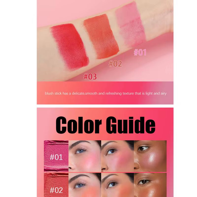 Makeup Blush Stick Waterproof Multi-Purpose Facial Nourishing Blush Stick Cheek Natural Blusher Cute Korean Makeup for Women