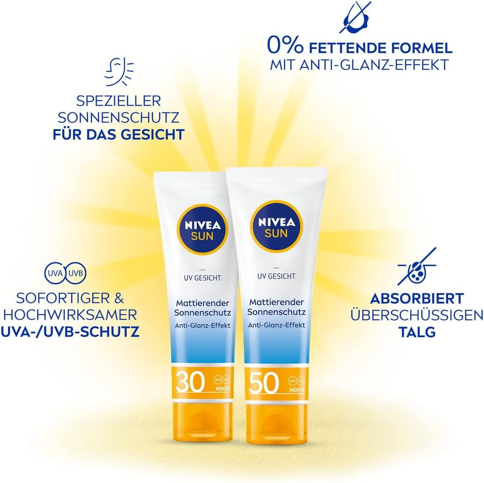 NIVEA SUN Face Cream SPF 50 - Ultimate Sun Protection & Mattifying Finish in a 50ml Tube