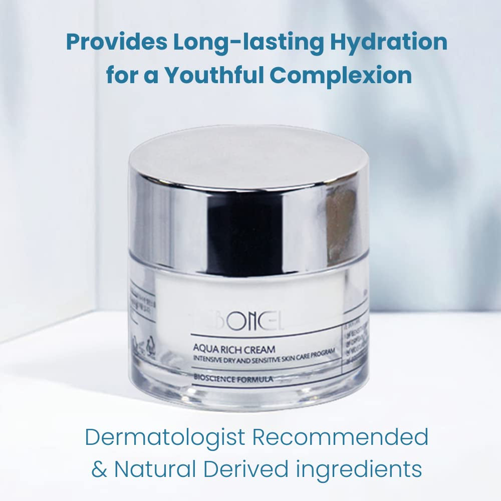Aqua Rich Intensive Hydrating Cream with Natural Ingredients | Long-Lasting Hydration Moisturizer for Sensitive Skin, Korean Skin Care Face Cream (1.69 Fl.Oz 50Ml)