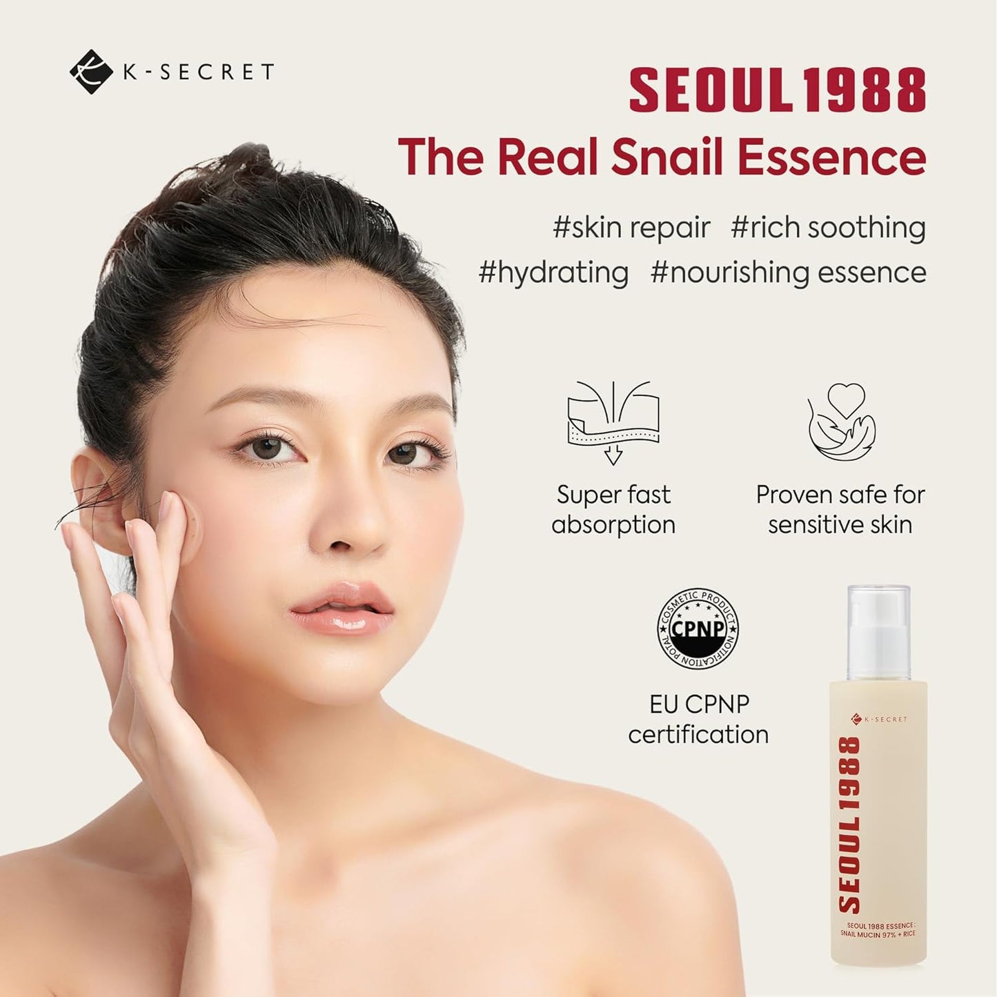 SEOUL 1988 Essence : Snail Mucin 97% + Rice, 100Ml/3.38Fl.Oz. | 97% Snail Secretion with Rice Ferment Filtrate and Rice Extract for Skin Hydration, Soothing | Korean Skincare |