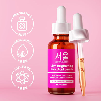 Korean Skin Care Kojic Acid Serum Alpha Arbutin – Dark Spot Remover Corrector Glycolic Acid + Salicylic Acid K Beauty 1Oz